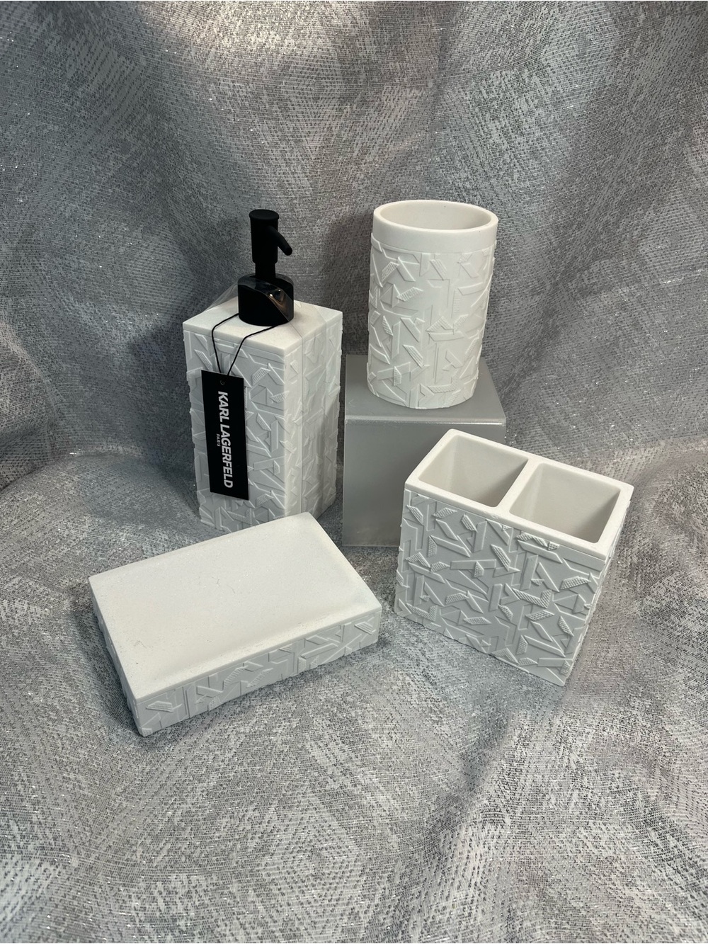 Karl Lagerfeld White Textured Bath Vanity Set